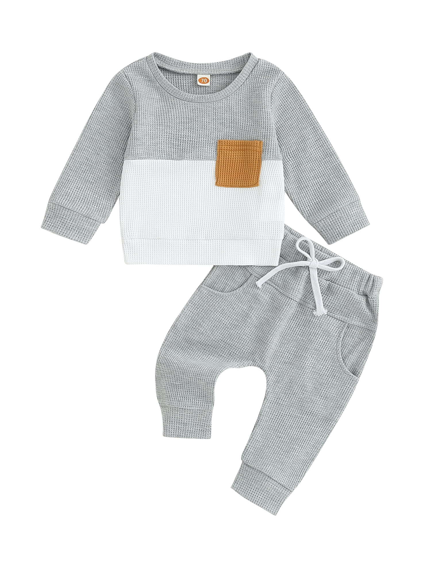 Fortune 0-3T Toddler Baby Boy Waffle Clothes Patchwork Sweatshirt Pullover Long Pants Infant Fall Winter Outfits