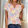 thumbnail image 1 of Jacenvly Hauts pour Femmes Décontractés Liquidation Mode pour Femmes Printemps Été Impression Non Positionnée T-Shirt Uni Manches Courtes Col en V Haut Hauts pour Femmes en Liquidation, 1 of 7