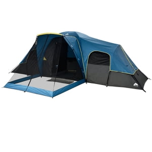 Ozark Trail, 10-Person Tente de dôme, Porche avant sérigraphiée, Facile à assembler des pôles en fibre de verre. Couleur bleue, Idéal pour le camping familial, 27.45lbs.