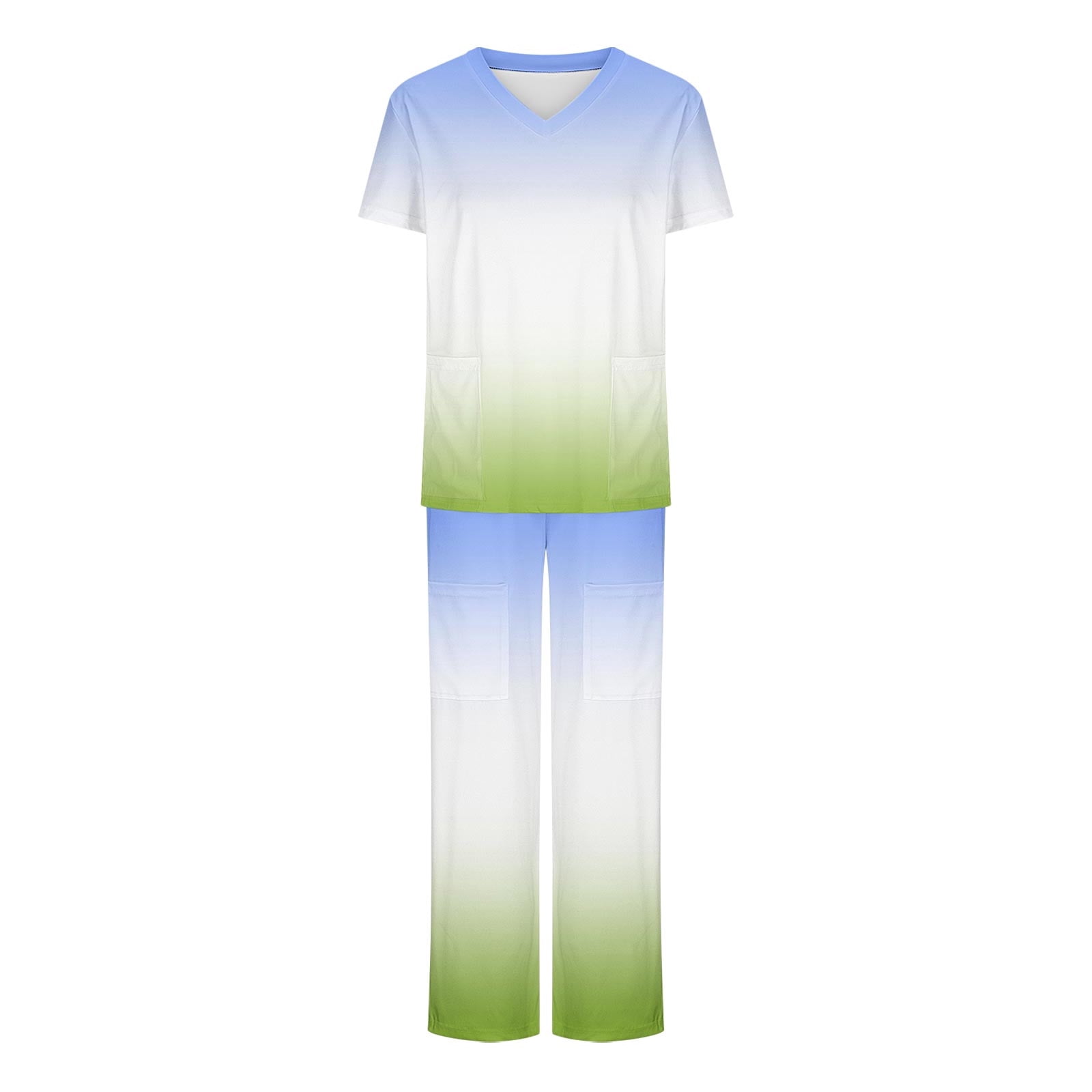 TIMIFIS Scrub Set for Women Stretchy Gradient Printed Work Uniform T-Shirt Short Sleeve and Long Pants Summer Trendy Work Suit with Pockets - Spring/Summer
