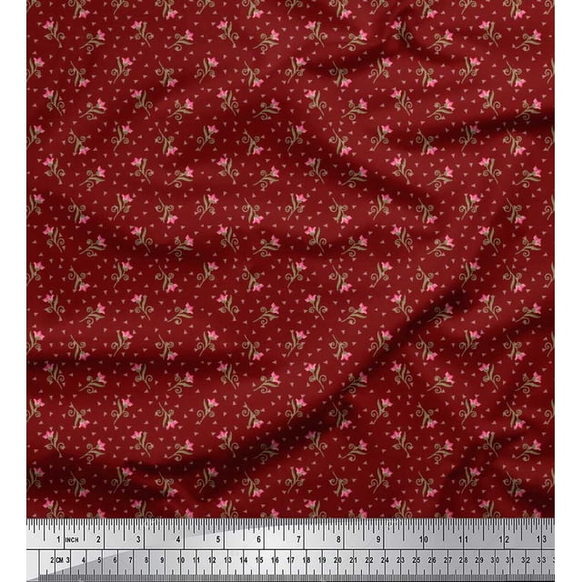 Soimoi Polyester Crepe Fabric Swirl,Triangle & Floral Artistic Decor Fabric Printed Yard 42 Inch Wide