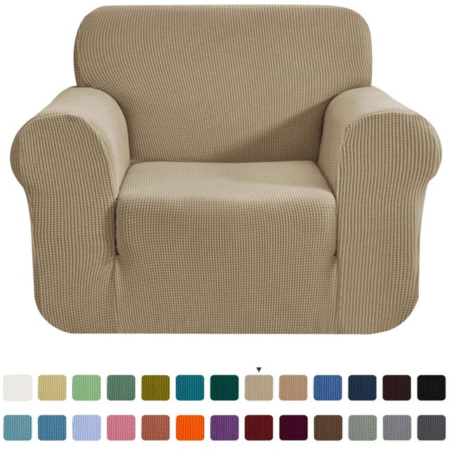 CHOK 2024 1-Piece Checks Stretch Sofa Cover Slipcover Couch Cover Chair Light Gray