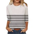 thumbnail image 2 of Meichang Chemises à Manches 3/4 pour Femmes Hauts à Rayures Color Block Col Rond T-Shirts Décontractés Chemises Coupe Ample Blouses de Travail Confortables Pull Mode 2024, 2 of 3