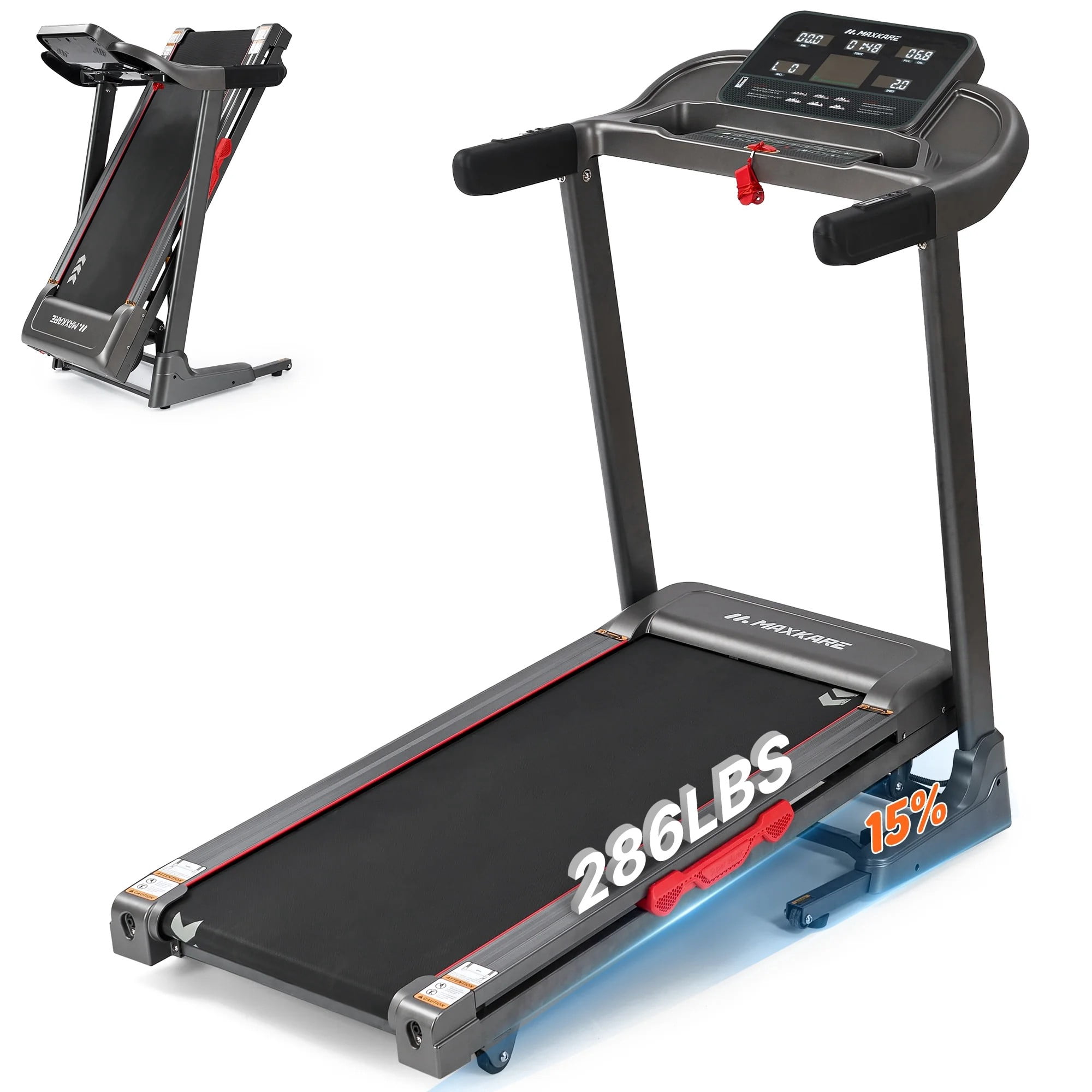 3.0HP Portable Folding Treadmill for Home, 15-Level Auto Incline, 0.6-9MPH, Bluetooth/Zwift, 286lb Capacity