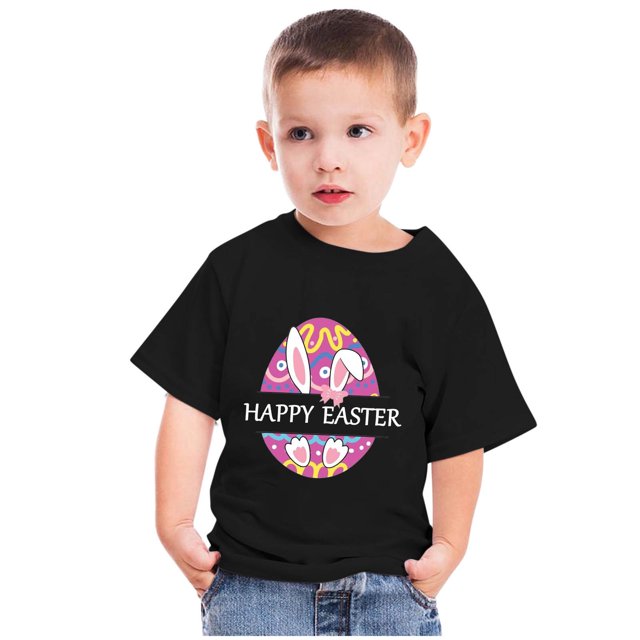 EGNMCR Blouses & Chemises à Manches Courtes Col Rond pour Tout-Petits Garçons Filles Mode Imprimé Ufs de Lapin de Pâques