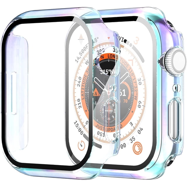 KOMI 2-Pack for Apple Watch Series 9/8/7/6/5/4/Series SE/SE 2 45mm All-around Screen Protector Case, Tempered Glass Screen Protector Case Ultra-thin for iWatch 45mm Protection Cover - Color Clear
