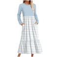 thumbnail image 1 of cfhntfmh Robes Maxi pour Femmes Automne Col Rond Manches Longues Robe Rayée Robe Tendance à Blocs de Couleur Robe de Détente avec Poches, 1 of 5