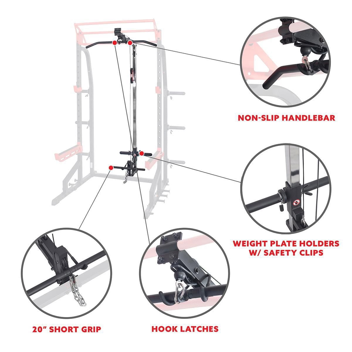 Sunny Health & Fitness Lat Pull Down Attachment Pulley System for Power Racks – SF-XF9927