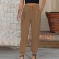 thumbnail image 2 of jovati Woman Solid Color Cotton and Linen Drawstring Elastic Waist Long Straight Pants, 2 of 9