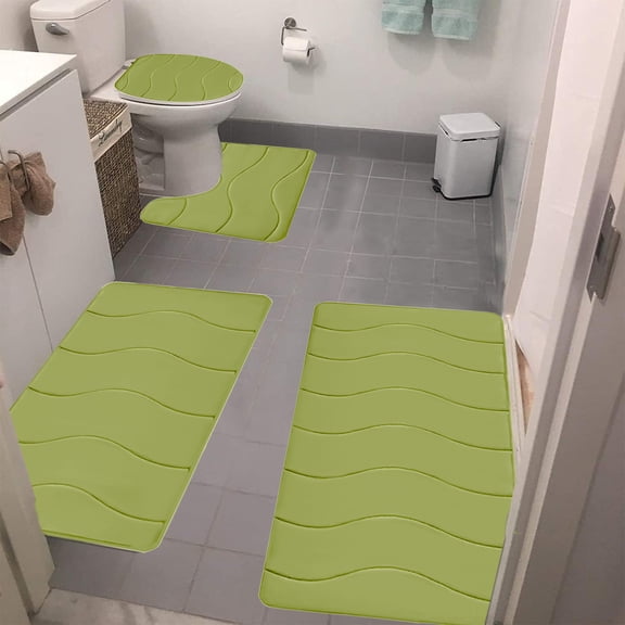 Viflosae 4 Pcs Tapis de Salle de Bain en Mousse Mémoire Ensemble de Tapis de Bain - Grain Réticulé - pour Tapis de Toilette Universel, Doux Confortable Absorption d'Eau Antidérapant Épais Lavable à la Machine Plus Facile à Sécher