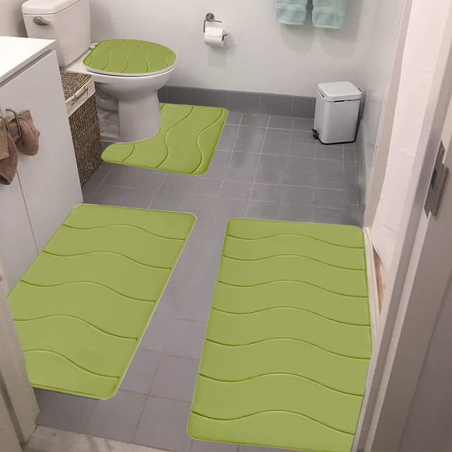 ZZkhGO Foam Bath Mat 4 Set, Soft Water Absorbent Bathroom Rugs, Non-Slip Machine Washable Toilet Mats for Bathroom Floor
