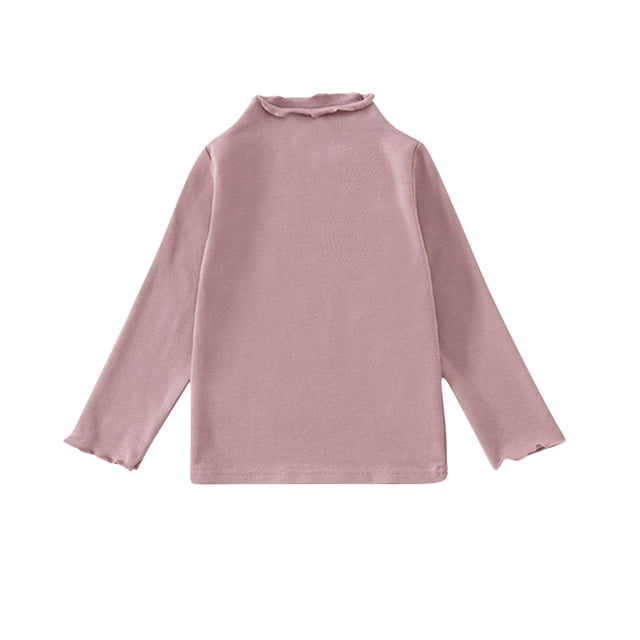 cfhntfmh Hauts Décontractés pour Filles Garçons Doux à Manches Longues Col Roulé Mode Ourlet à Volants Hauts Automne Confortables T-Shirts de Couleur Unie