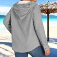 thumbnail image 4 of Wo-Fusoul Blouse for Women, Plus Size Long Sleeve Hooded Top with Button Front and Drawstring, Casual Solid Color Tunic, 4 of 7