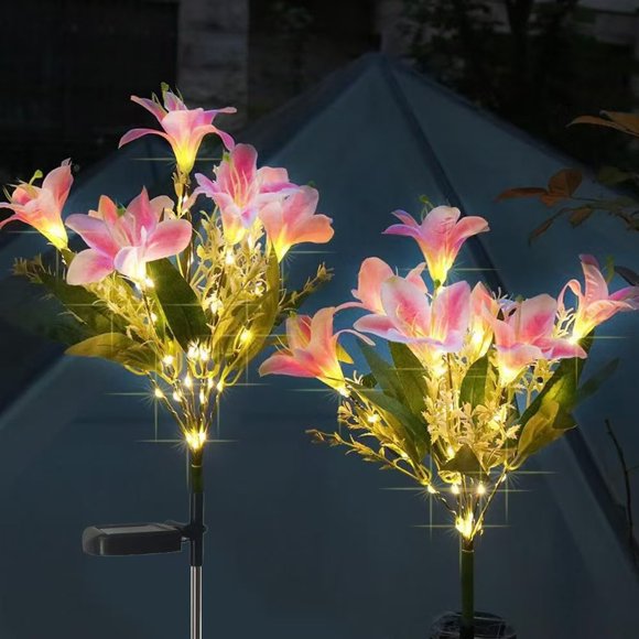 Solar 7-Head Lily Garden Light, Outdoor LED Pathway for Patio Yard Walkway