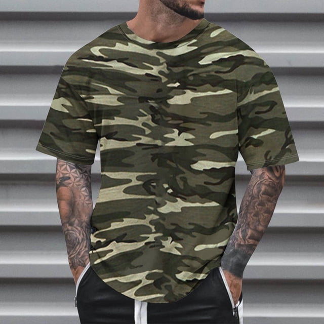 Soldes de la Fête des Pères! T-Shirts Camouflage pour Hommes T-Shirts Graphiques, Chemises Graphiques pour Hommes Tendance, Chemises d'Été Décontractées pour Hommes à Manches Courtes à Enfiler, T-shirt Imprimé à Col Rond Décontracté pour Hommes