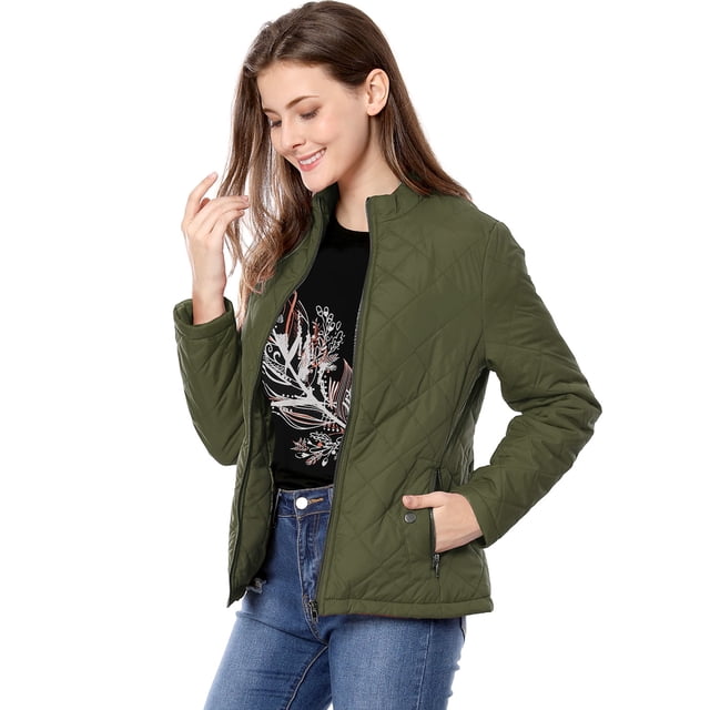 INSPIRE CHIC Veste Matelassée Légère à Col Montant à Fermeture Éclair pour Femme