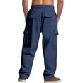 thumbnail image 4 of Styesk Men's Pants Men's Solid Color Casual Elastic Waistband Drawstring Pocket Workwear Pants, 4 of 8