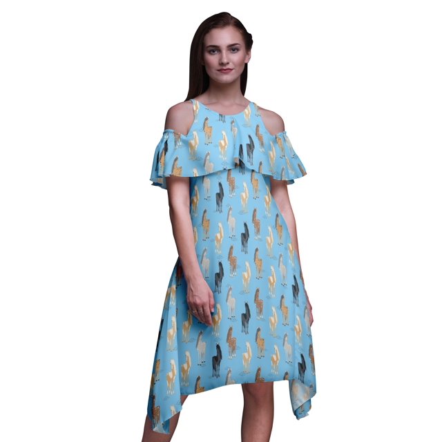Bimba Robe Midi à Manches Volantées pour Femmes, Tunique Évasée à Épaules Dénudées à Imprimé Animal - Medium