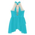 thumbnail image 4 of RUNQHUI Robe de Danse Lyrique pour Filles Enfants Sans Manches Dos Nu avec Strass Bleu Vert 16, 4 of 5