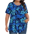 thumbnail image 3 of DDAPJ pyju Hauts Boho pour Femmes Grande Taille T-Shirts Graphiques Floraux Col Rond Manches Courtes Blouse d'Été Décontractée Tunique Coupe Ample Chemise Cache-Ventre Ventes Éclair du Jour Bleu TTTTG, 3 of 9