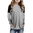 thumbnail image 1 of Posijego Girls Striped Long Sleeve Shirts Kids Round Neck Color Block Tunic Tops Spring T-Shirts Size 4-14 Years, 1 of 6