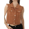 thumbnail image 1 of Womens Distressed Denim Button Up Sleeveless Crop Vest, Brown, XX-Large, 1 of 5