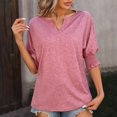 thumbnail image 2 of Penkiiy Chemises à Manches Courtes pour Femmes Col en V Bouffant T-Shirts Décontractés à Œillets Tunique Tendance Habillée Hauts d'Affaires S Rose, 2 of 8