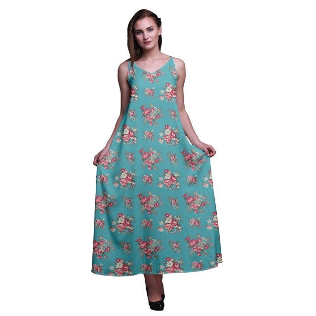 Bimba Robe Longue pour Femmes en Rayonne à Imprimé Floral Chic Bohème d'Été Maxi de Plage - XX-Grand