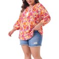 thumbnail image 4 of Unique Bargains Blouse Florale Colorée à Manches 3/4 et Col Noué pour Femmes Grande Taille Orange 4X, 4 of 4