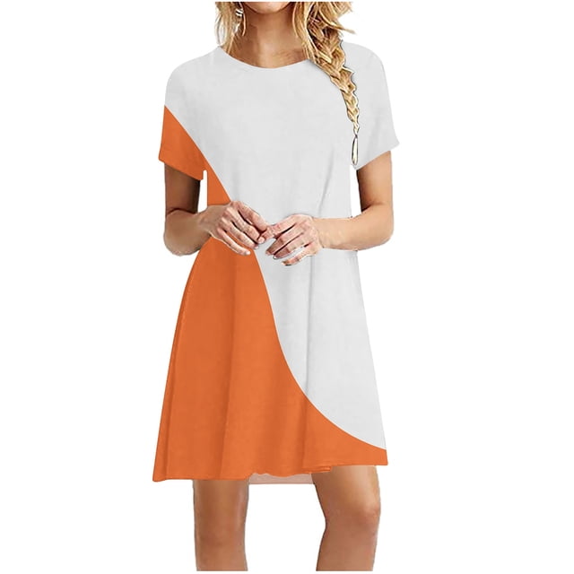 Birdeem Robe Décontractée pour Femmes à Blocs de Couleur Imprimée à Manches Courtes et à Col Rond