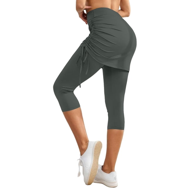 Versatile Quarter Length Ruched Skirt Pant for Women Daily Casual Wear Yoga Practice Comfortable Stretch Fabric Easy Care Machine Washable Spring Summer