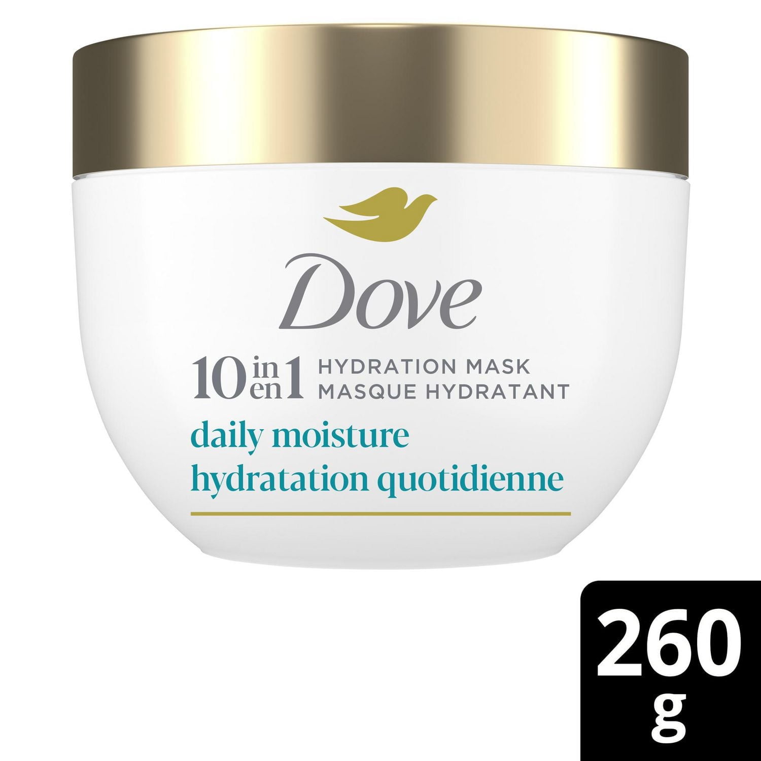 Dove Masque Hydratant 10-en-1 Hydratation Quotidienne pour Cheveux Secs avec Sérum à l'Acide Hyaluronique, 260 g