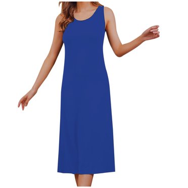 Yuyuzo Plus Size Pajamas Dresses for Women Built in Bra Sleeveless V Neck Long Sleep Dress Solid Color Tank Dresses