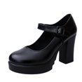 thumbnail image 2 of Women Casual High Heel Thick Heels Platform Pumps Ankle Work Buckle Strap Shoes, 2 of 8