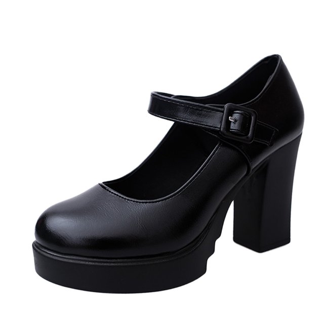 Women Casual High Heel Thick Heels Platform Pumps Ankle Work Buckle Strap Shoes