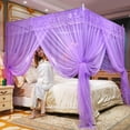 thumbnail image 1 of JUNWELL4 Corners Post Ruffle Canopy Bed Curtains for Girls Kids Adults - Cute Cozy Drape Square Netting - 3 Opening Mesh Net Canopy - Princess Bedroom Decoration, 1 of 4