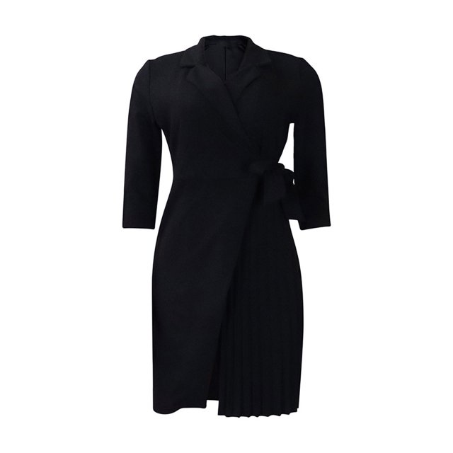 Gspmoly Robes d'Été pour Femmes, Robe Décontractée Ajustée Plissée avec Ceinture à Manches Trois Quarts à Col en V Robe Colorée Robe de Cocktail Économies
