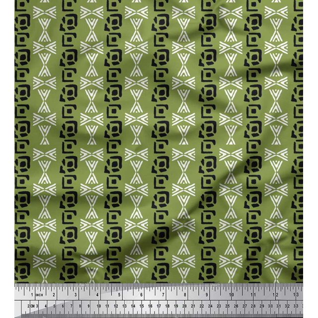 Soimoi Rayon Crepe Fabric Geometric Block Printed Craft Fabric by The Yard 46 Inch Wide