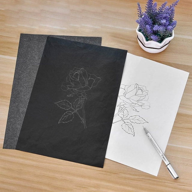 Papier Carbone A4 Papier de Transfert au Graphite Noir Papier Carbone Lisible Papier de Calque Peinture Papier Réutilisable Surfaces d'Art Papier à Copier
