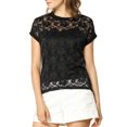 thumbnail image 1 of INSPIRE CHIC Haut en Dentelle Florale Transparent à Manches Courtes Décontracté pour Femme, 1 of 6