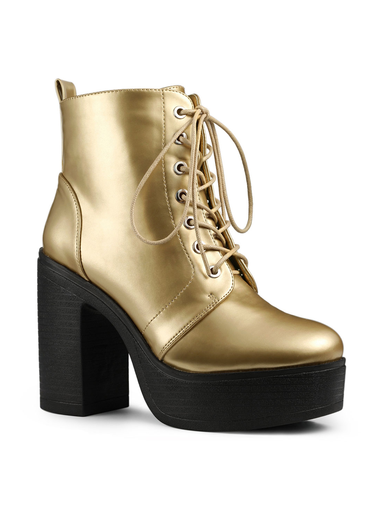 Unique Bargains Women's Zip Platform Chunky Heel Combat Boots