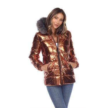 White Mark Women's Metallic Parka Hooded Jacket