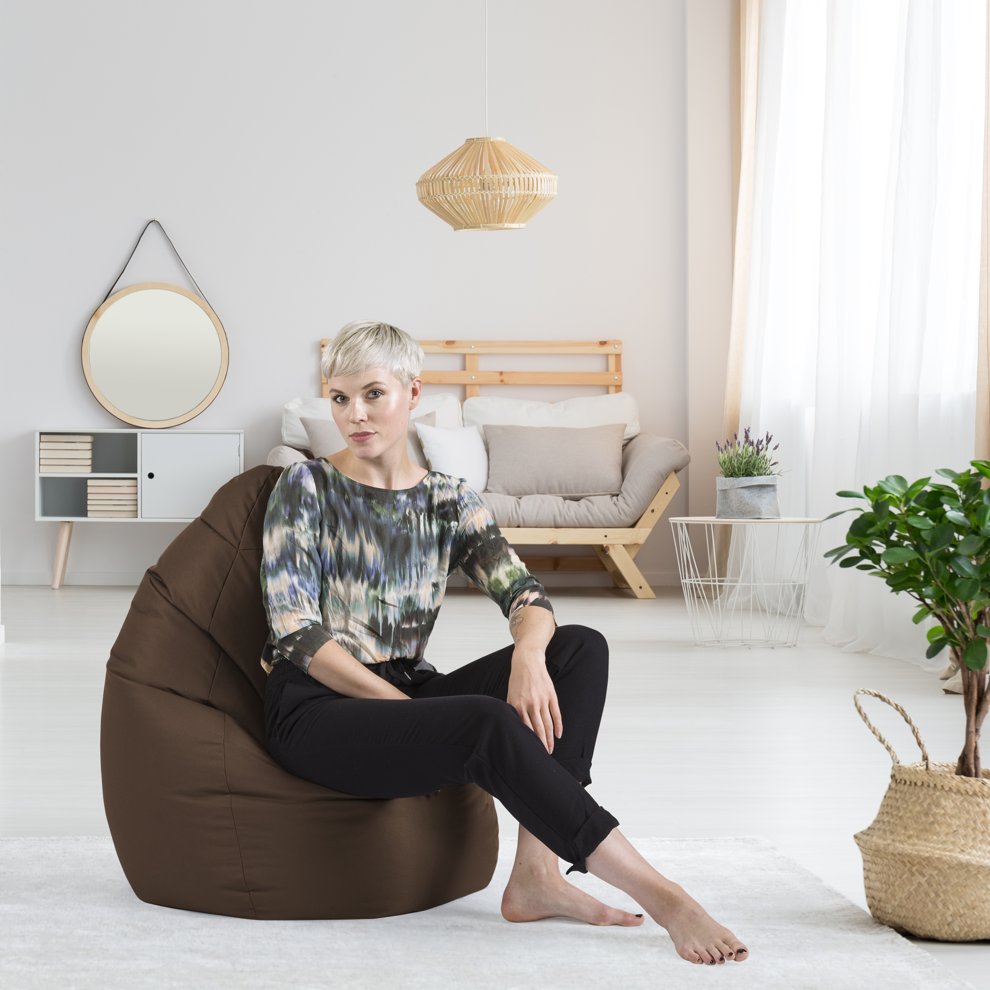 Fauteuil poire Brava brun de Gouchee Home– Tissu hydrofuge avec rembourrage en billes de polystyrène, adapté aux adultes et aux adolescents, siège léger et portable pour dortoir ou salon