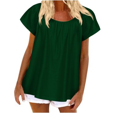 Timegard Womens Plus Size Tops Scoop Neck Ruched Short Sleeve Flowy Shirts Casual Loose Tops Blouses