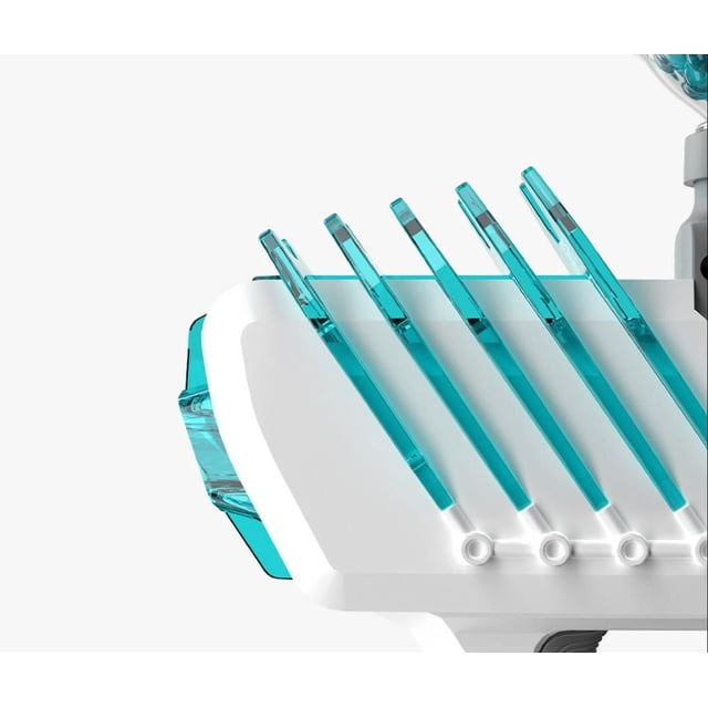 Gel Blaster Accessoire d'Ailettes et de Pointe Teal Coloré Montrant six Ailettes Teal Translucides Fixées à une base en Plastique Blanche, Conçu pour une Personnalisation Facile et l'Identification d'Équipe avec les blasters Jouets Gel Blaster Surge.