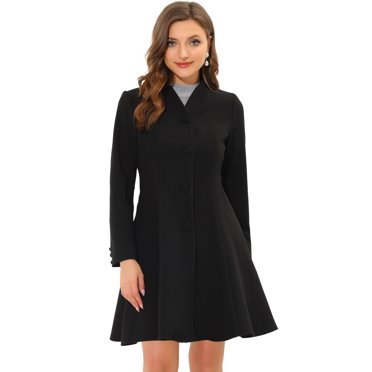INSPIRE CHIC Manteau pour Femme à Simple Boutonnage, Coupe Évasée, Mi-Long, Caban, Manteau d'Hiver, m Noir
