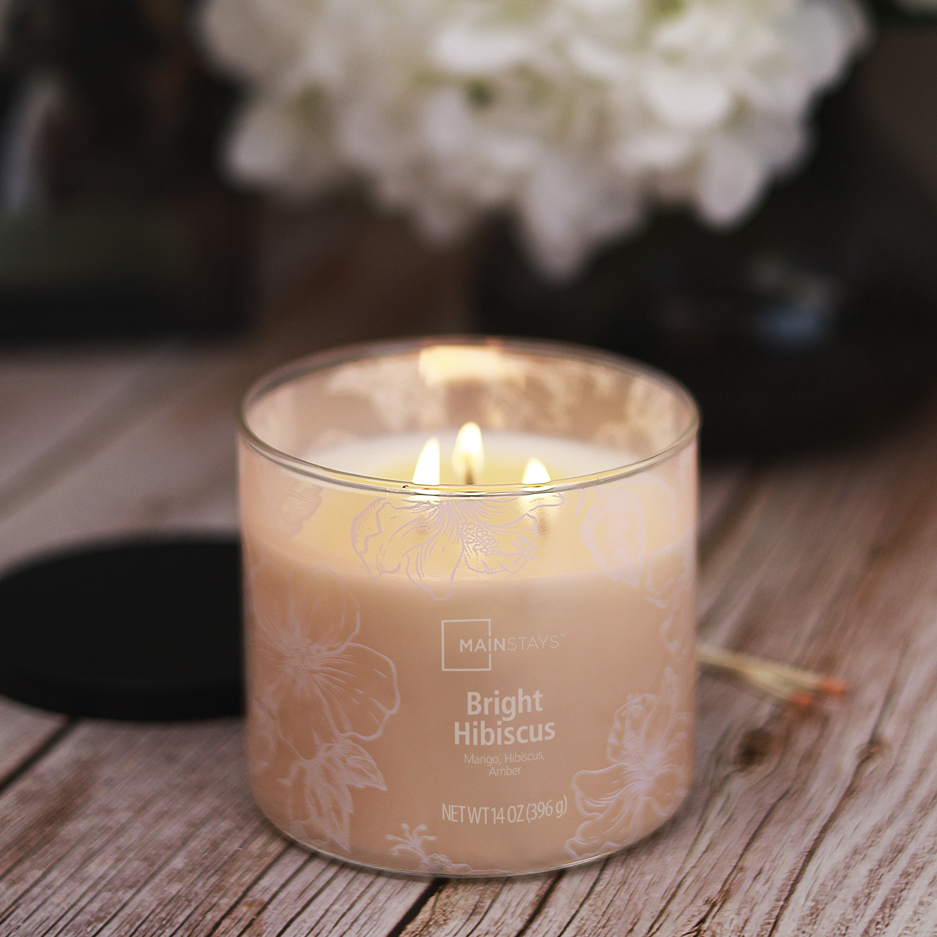 Bougie parfumée Mainstays à 3 mèches, enveloppée texturée Hibiscus, 14 oz
