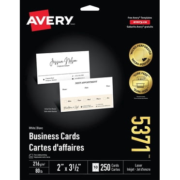 Avery Business Cards with Sure Feed Technology, Micro-Perforated, 2" x 3 ½" , for Laser and Inkjet Printers - 5371