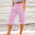 thumbnail image 3 of Pantalon à Jambe Droite Femme Liquidation Pantacourts pour Femmes 2025 Été Décontracté Coupe Ample Pantacourts Taille Élastique Coton Lin Jambe Droite Pantalon Court Femme Pantalon de Randonnée Nouveau Rose G, 3 of 7