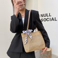 thumbnail image 2 of Women Straw Woven Handbags Vintage Silk Ribbon Large Shoulder Bags (Beige), 2 of 7